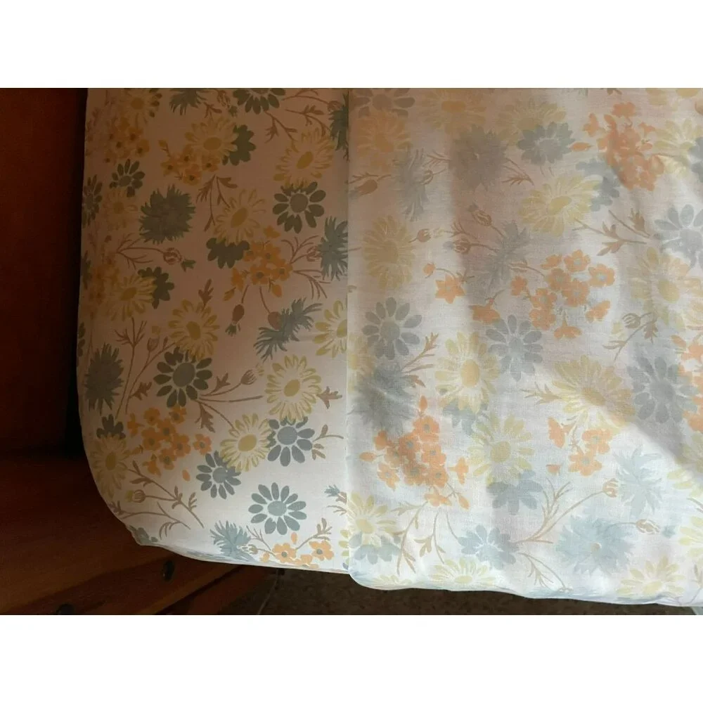 Vintage Full Size Sheet Set Used Blue Yellow Orange Floral 2 Piece